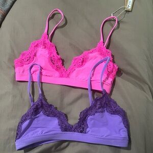 Skims pink and purple lace bralettes, small
